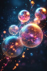 Abstract glowing spheres connected by luminous lines, creating a cosmic and futuristic atmosphere.