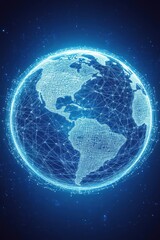 Fototapeta premium A digitally rendered glowing blue globe surrounded by interconnected lines representing global connectivity.