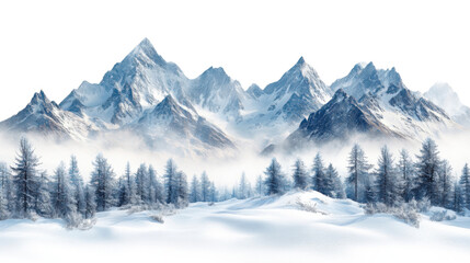 winter mountain landscape isolated on white background