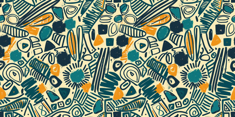 Fototapeta premium Seamless pattern with colorful abstract shapes, bright repeat funny background