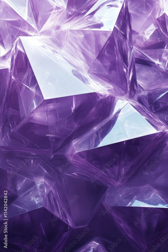 Poster abstract purple crystal formations reflecting light in a mesmerizing display of sharp angles and tra