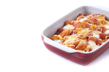 Gnocchi Alla Sorrentina isolated on white background. Copy space
