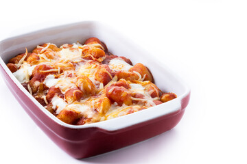 Gnocchi Alla Sorrentina isolated on white background. Copy space