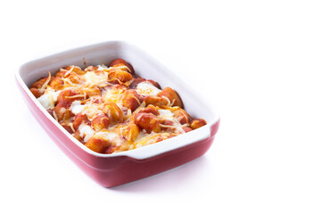 Gnocchi Alla Sorrentina isolated on white background. Copy space