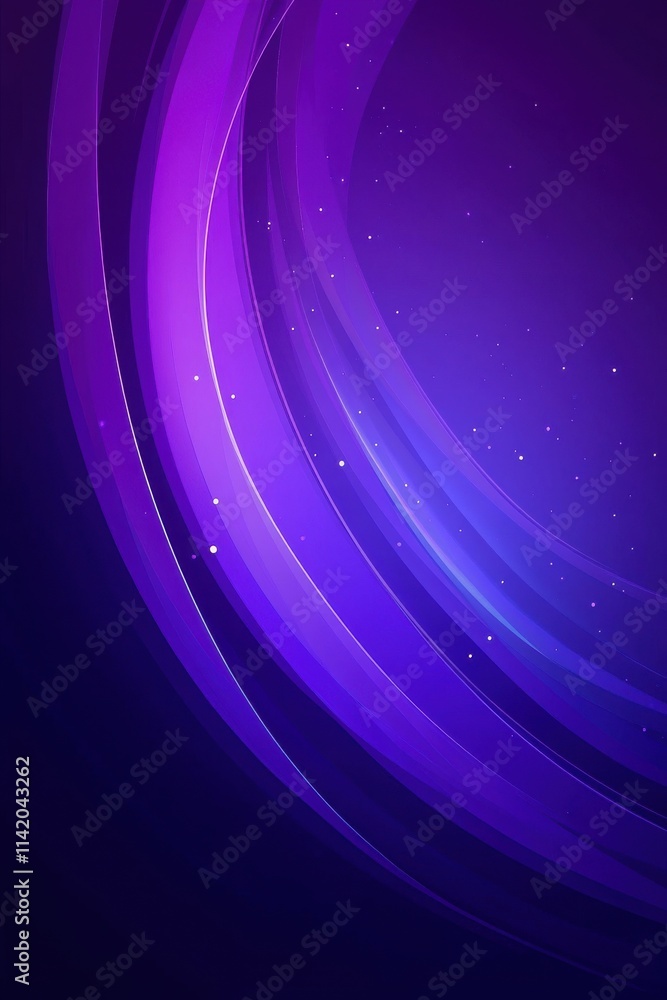 Poster abstract purple wave patterns create a serene and dynamic background with shimmering stars.