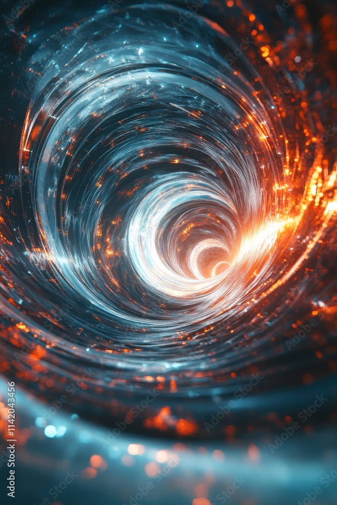 Poster a mesmerizing swirl of blue and orange light, creating a dynamic and ethereal vortex effect that pul