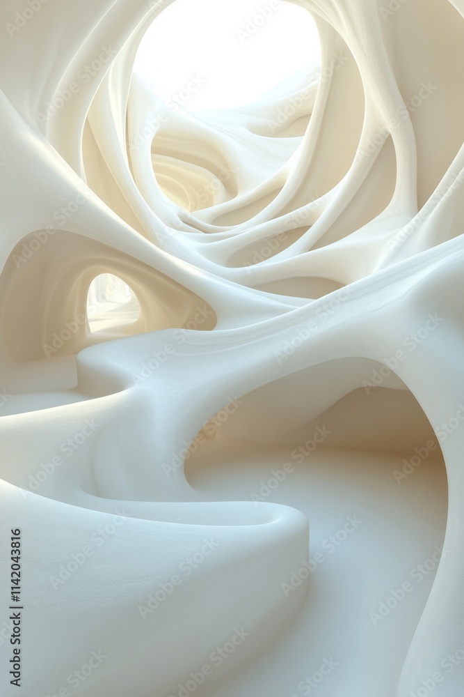Aufkleber a serene, abstract white tunnel with smooth, flowing curves capturing light and creating a tranquil 