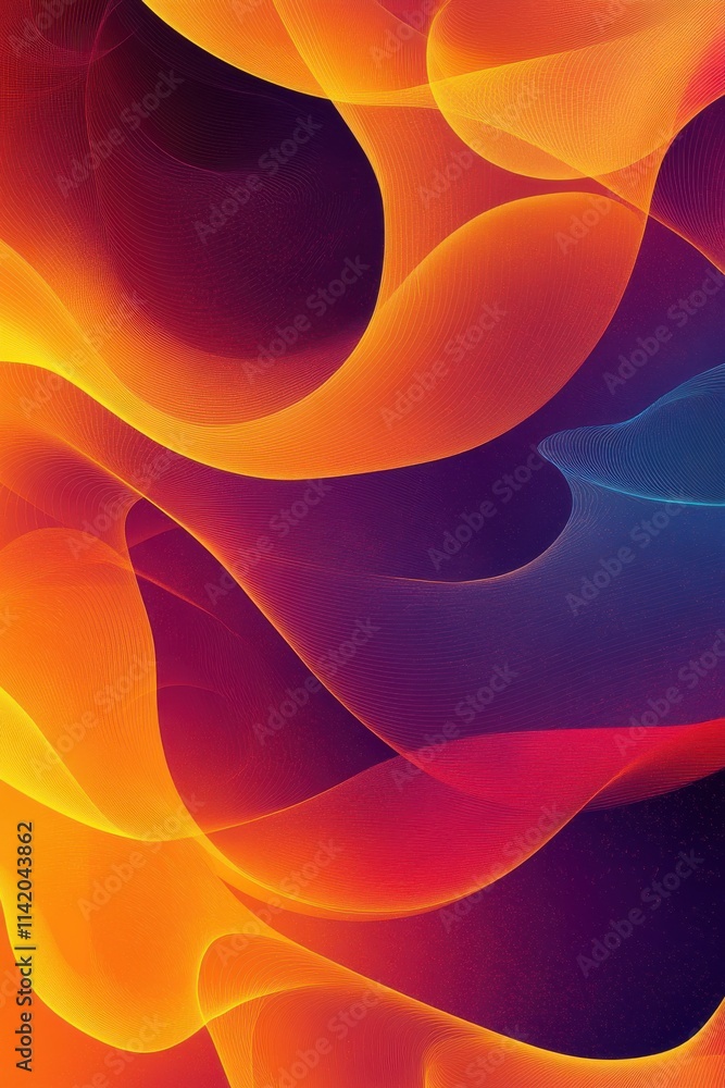 Poster bright abstract waves in vibrant orange and deep purple tones create a mesmerizing flow of color and