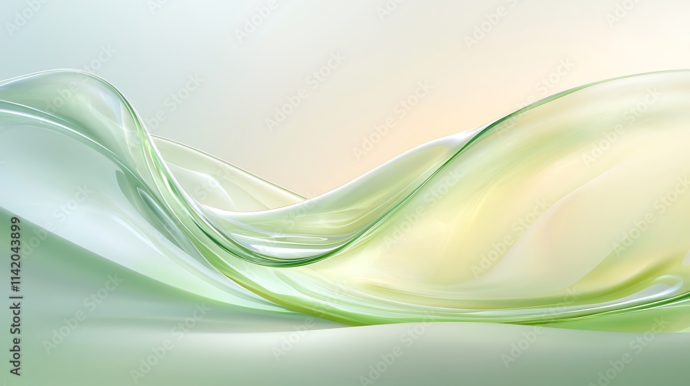 Poster fluid green waves abstract background digital art soft light minimalistic design