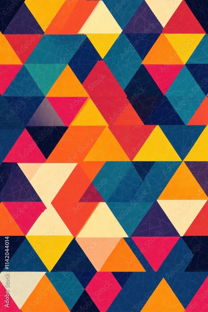 Aufkleber a vibrant abstract pattern featuring colorful triangles in various sizes and orientations, creating 