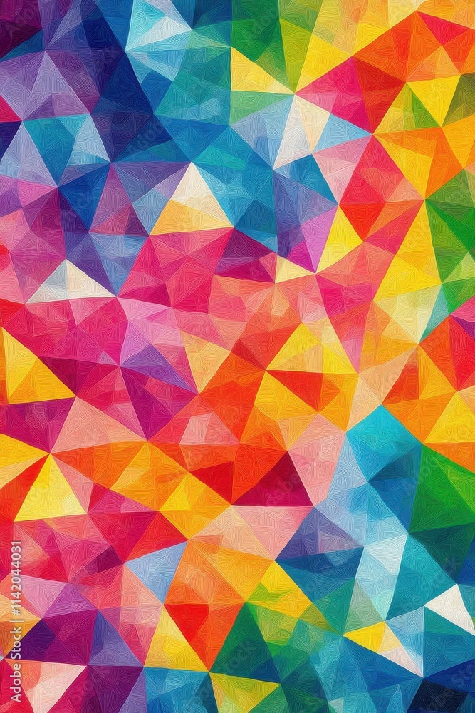 Poster a vibrant abstract background featuring a kaleidoscope of colorful triangles in various shades.