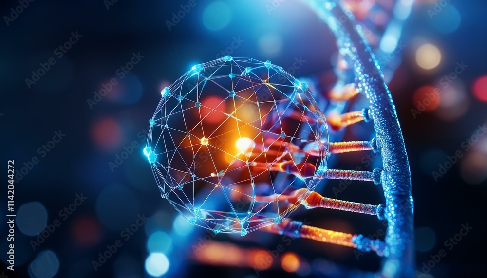 Poster dna double helix: a mesmerizing digital rendering of a dna double helix, illuminated with vibrant, g