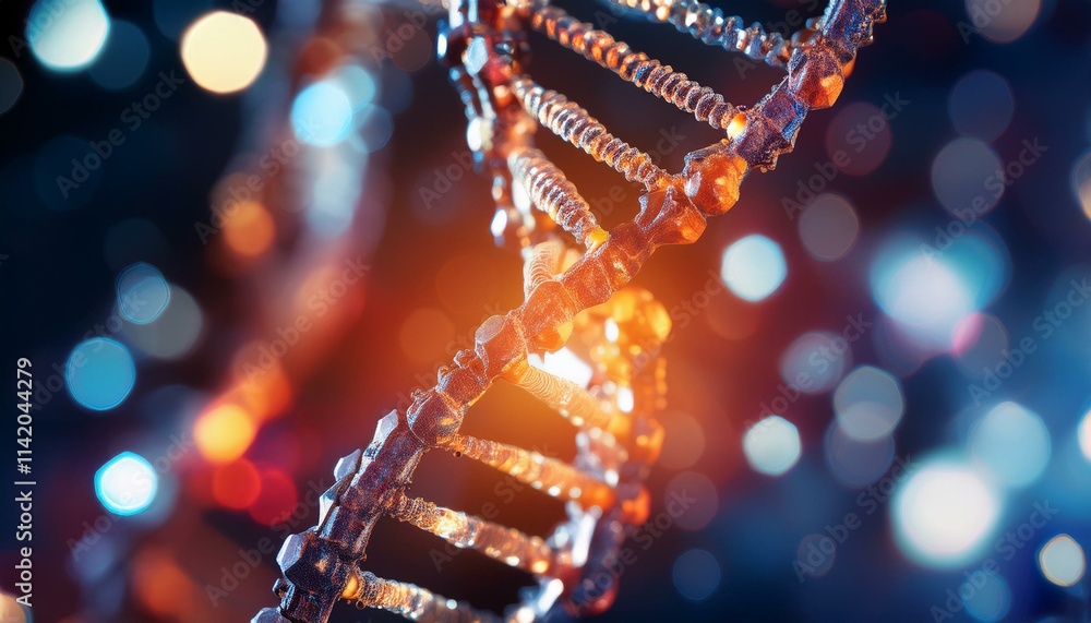 Poster illuminated dna helix: a mesmerizing close-up of a dna double helix, glowing with an inner light aga