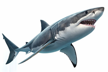 Obraz premium A realistic depiction of a great white shark swimming gracefully in the ocean, showcasing its powerful physique and sharp teeth.