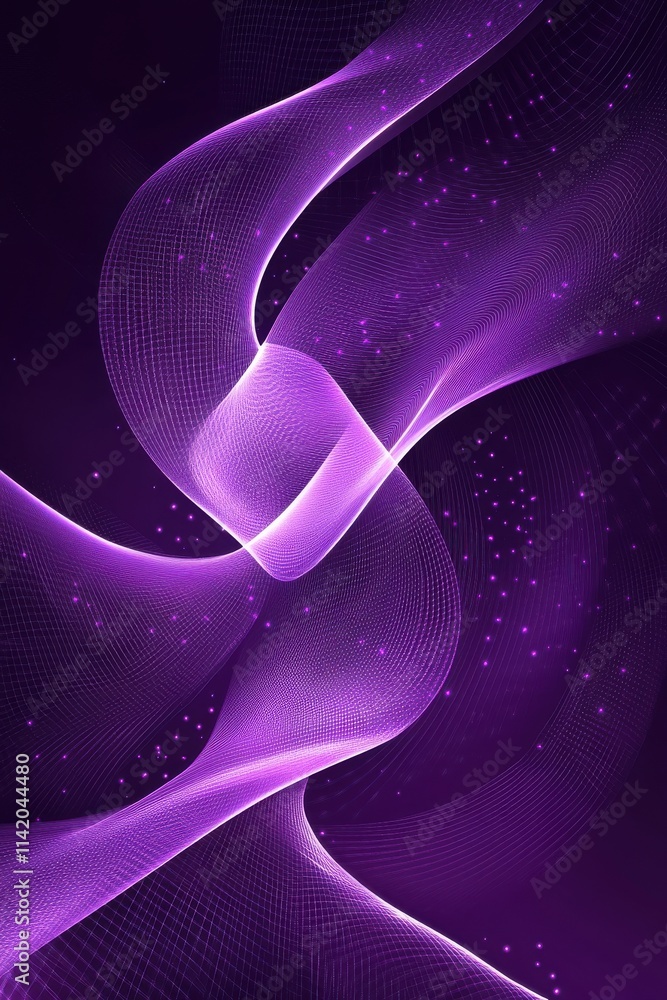 Poster abstract purple digital waves intertwining, creating a sense of movement and depth.