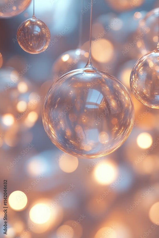 Poster a captivating close-up of glass orbs with a dreamy bokeh background, creating a serene and elegant a