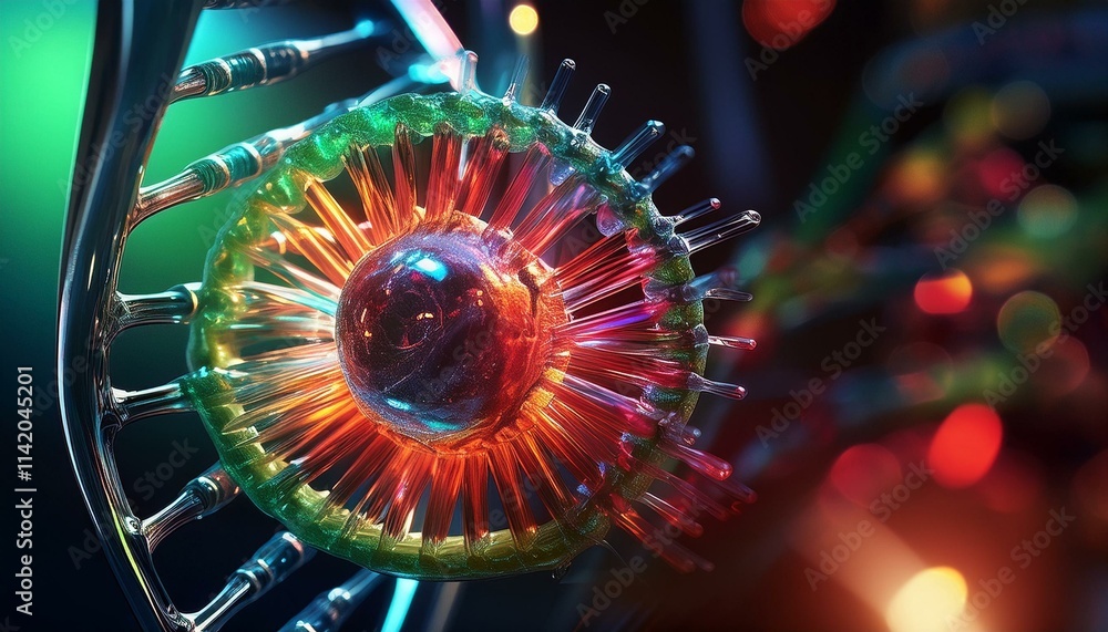 Poster the dance of life: a mesmerizing close-up of a colorful dna helix, highlighting the intricate beauty