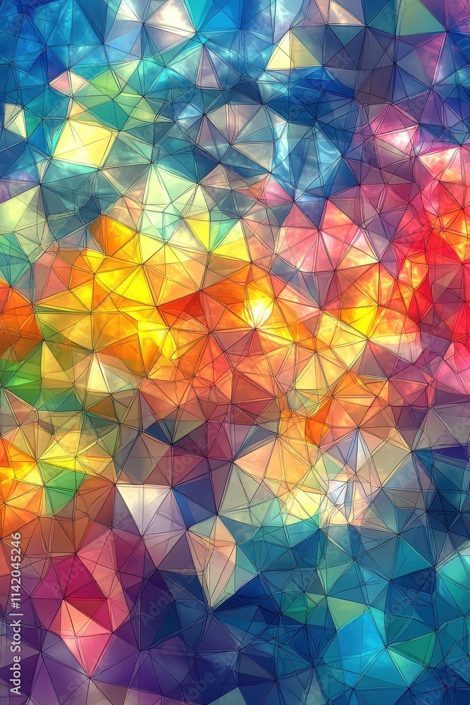 Poster a vibrant abstract pattern featuring colorful triangular shapes in a dazzling array of hues.