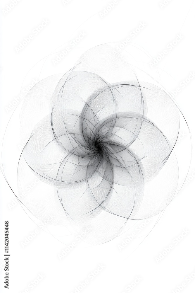 Poster abstract black and white flower design with swirling lines, creating a sense of motion and depth.