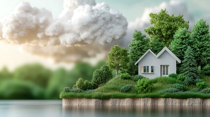 Obraz premium Serene nature retreat tranquil lake digital artwork lush environment close-up calm escape