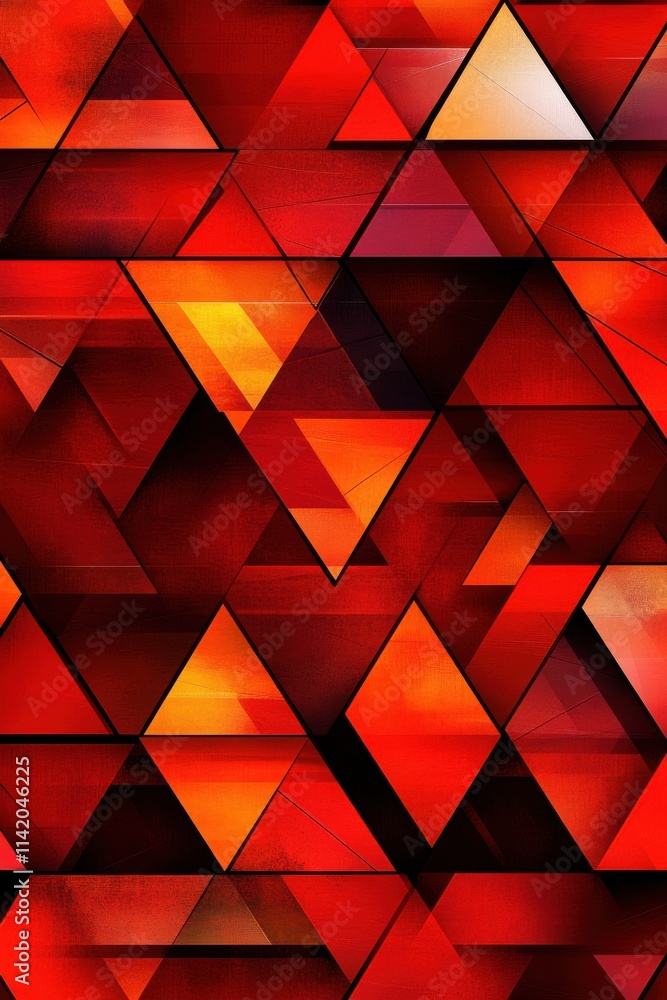Poster a vibrant abstract pattern of red and orange triangles creating a dynamic visual effect.