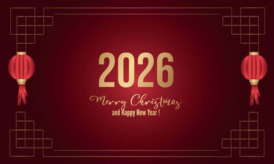 Happy New Year 2026 Elegant gold text with balloons and confetti. Realistic vector illustration