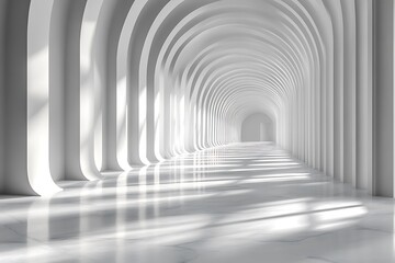 Abstract 3d rendering of empty futuristic arch tunnel room with light on the wall. Sci-fi concept.