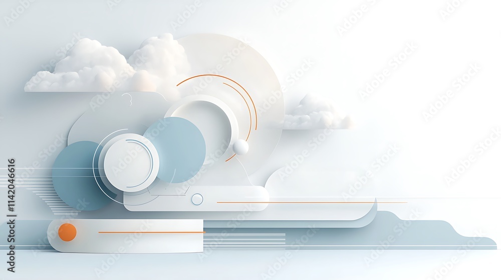 Poster dynamic abstract shapes with clouds digital design minimalist aesthetic modern viewpoint