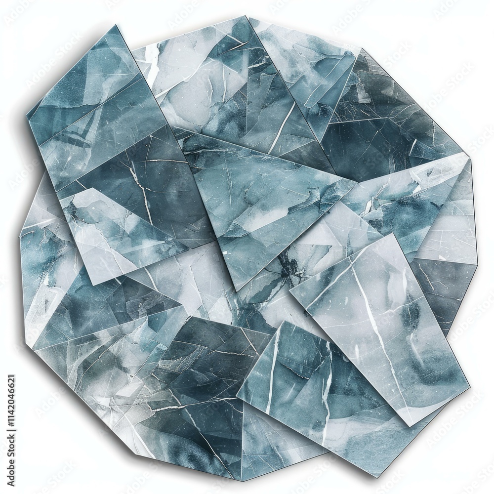 Poster abstract geometric background featuring interlocking shapes resembling blue marble tiles, creating a