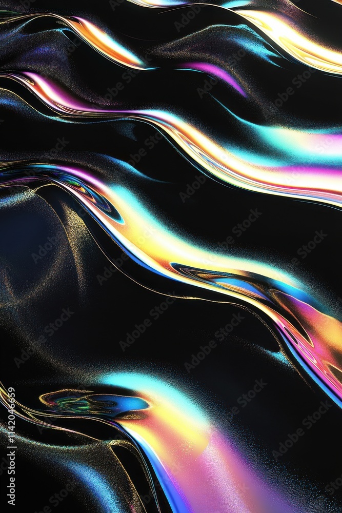 Poster vibrant holographic waves with a dark background create a captivating abstract scene.