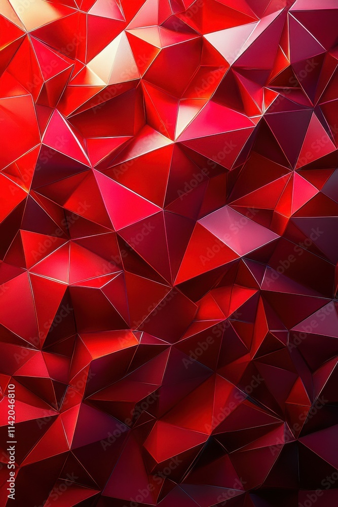 Poster a vibrant abstract composition featuring a multitude of angular red shapes creating depth and textur