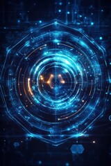 Obraz premium Futuristic blue technology abstract with intricate circular patterns and glowing elements.