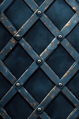 Naklejka premium Close-up of a textured metal surface featuring a dark blue, diamond-patterned design with rust accents.