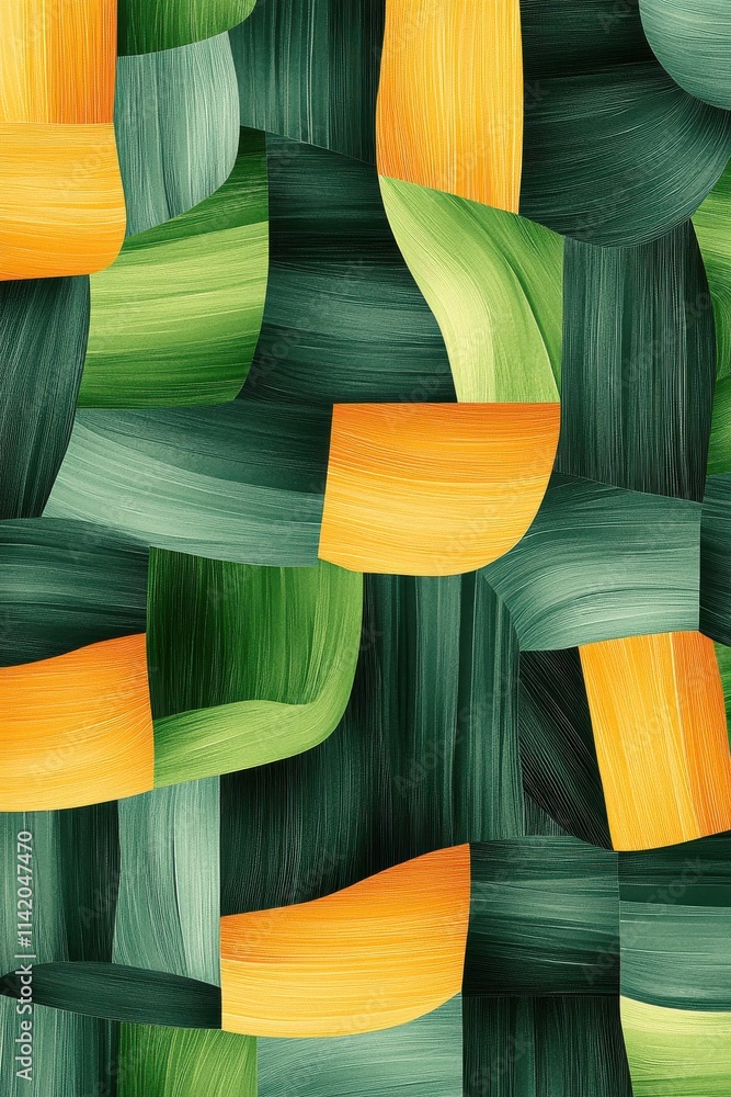 Poster a vibrant abstract pattern of green and yellow brush strokes creating a dynamic interplay of color a