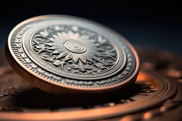 A Close Up Photographic Examination of an Isolated Coin Situated on an Unblemished White Surface Revealing Its Intricate and Delicate Details