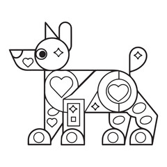 Cute cartoon little dog. Puppy. Color and black white vector illustration for coloring book