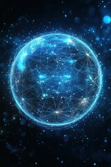 Obraz premium A glowing blue digital globe representing global connectivity and technology advancements.
