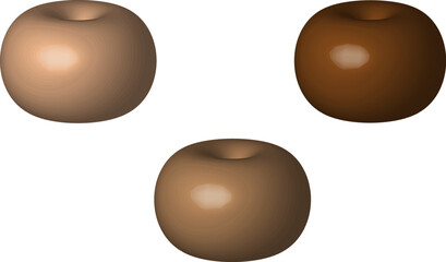 Three apples are the color of Mocha Mousse. Vector set of ripe apples