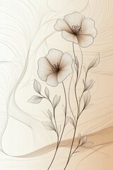 Elegant line art of two delicate flowers with subtle hues on a soft background.