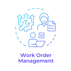 Work order management blue gradient concept icon. Core feature of FMS system. Field service management. Round shape line illustration. Abstract idea. Graphic design. Easy to use in article