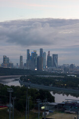 View of the skyscrapers of Moscow's business district. Observation deck on Vorobyovy Gory.