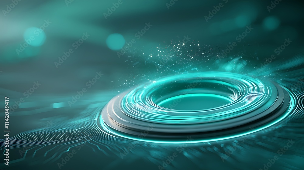 Poster dynamic circular motion visualization in a futuristic aerial digital art environment