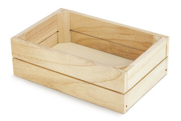 Empty wooden crate isolated on white background