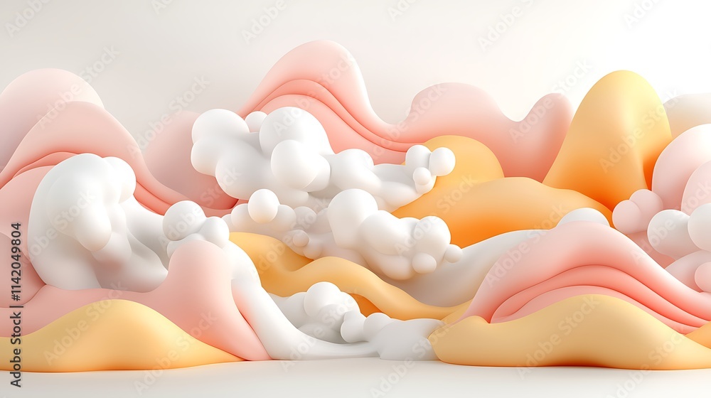 Poster abstract wave forms digital art soft colors 3d render calm environment creative concept