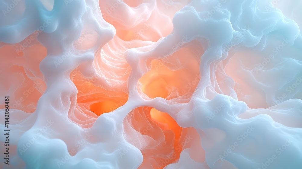 Poster close-up view of dynamic abstract swirls colorful fluid forms in a bright environment