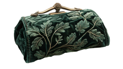 Deep Forest Green Velvet Purse on transparent background PNG.