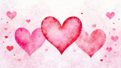 Romantic watercolor hearts background with pink and red tones