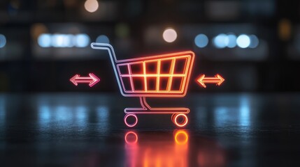 Search-to-purchase growth: A vibrant search bar with a glowing cart at the end, with arrows indicating the user journey from search to checkout