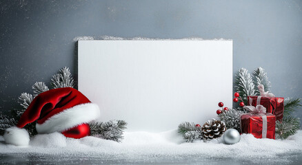 Large white blank banner with space for text on the left side festive holiday backdrop christmas or new year message, customizable decoration, holiday announcement
