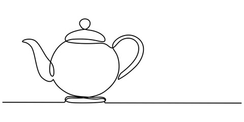 Teapot in continuous line art drawing style. Herbal tea black linear design isolated on white background. Vector illustration, Teapot. Continuous line drawing, Teapot with Steam. Single Line Drawing.